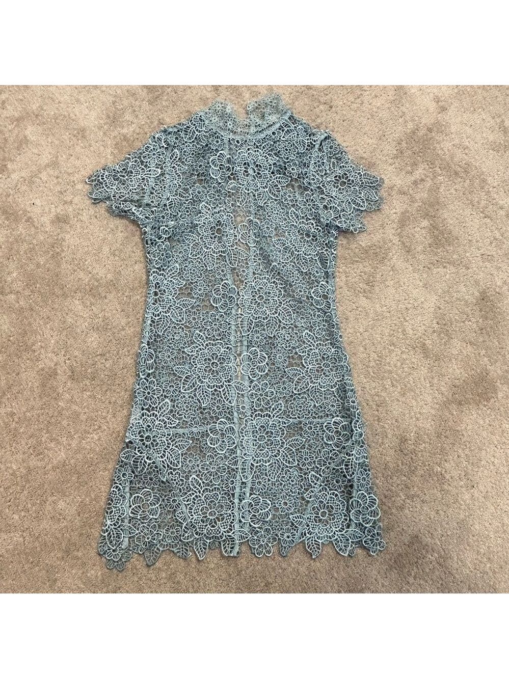 SELF PORTRAIT PEEP BACK FLORAL LACE MINI DRESS LIGHT BLUE 4 - Picture 9 of 15